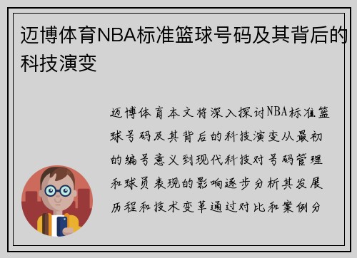 迈博体育NBA标准篮球号码及其背后的科技演变